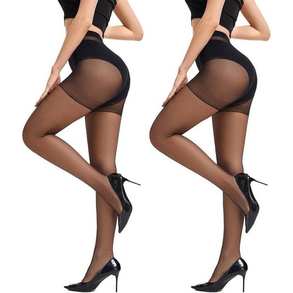 Set of 2 SKYASIA Women's L Black Sheer Control Top Pantyhose Run Resistant